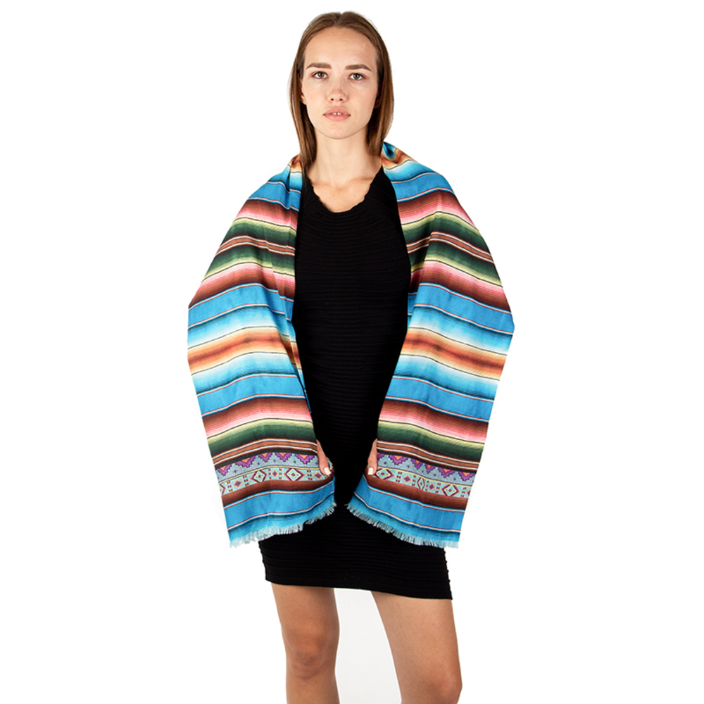 JANE CARR DEEP SKY BLUE, RED, TOMATO, YELLOW SCARF | WOMENS SIZE 174X32